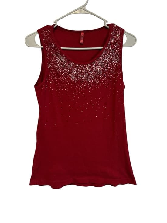 Women’s Ethyl Tank Top, USA Made, Red With Silver Accents, Size Large - Thumbnail 4