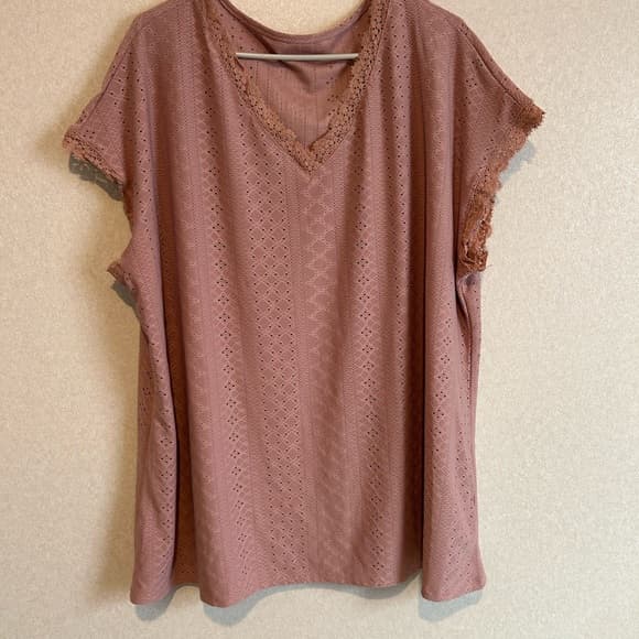 Women’s Beautiful Plus Size Pink Top With Lace Neck And Sleeves, Size 5XL - Thumbnail 5