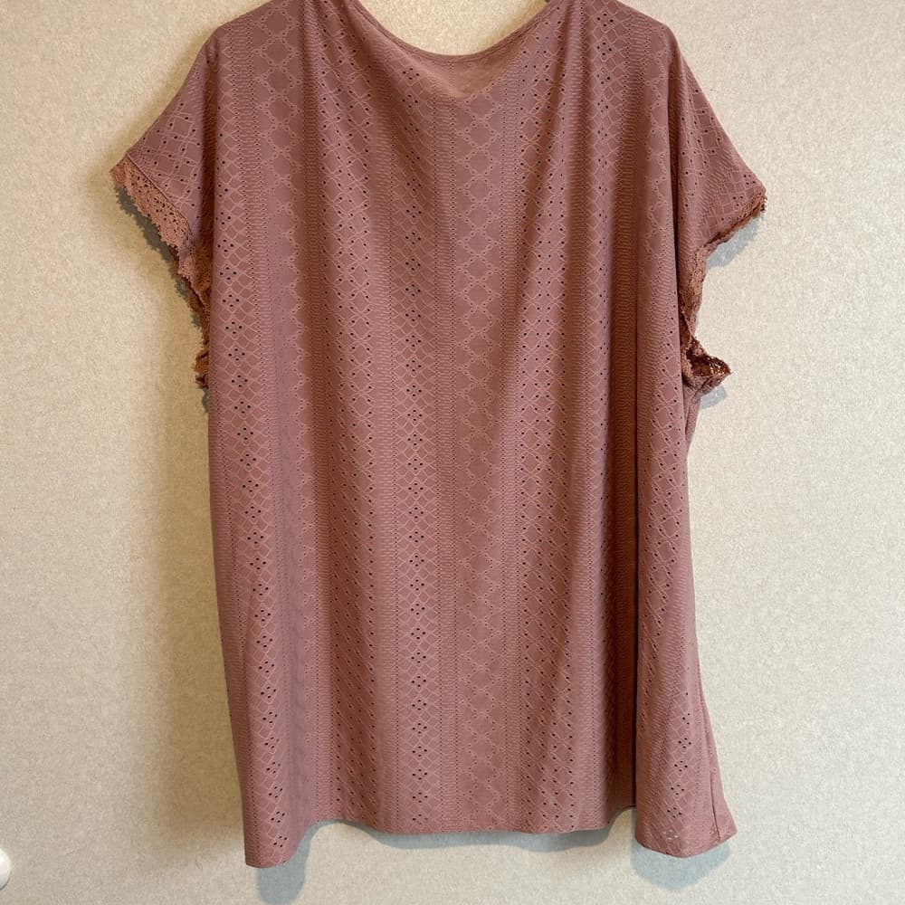 Women’s Beautiful Plus Size Pink Top With Lace Neck And Sleeves, Size 5XL - Thumbnail 3