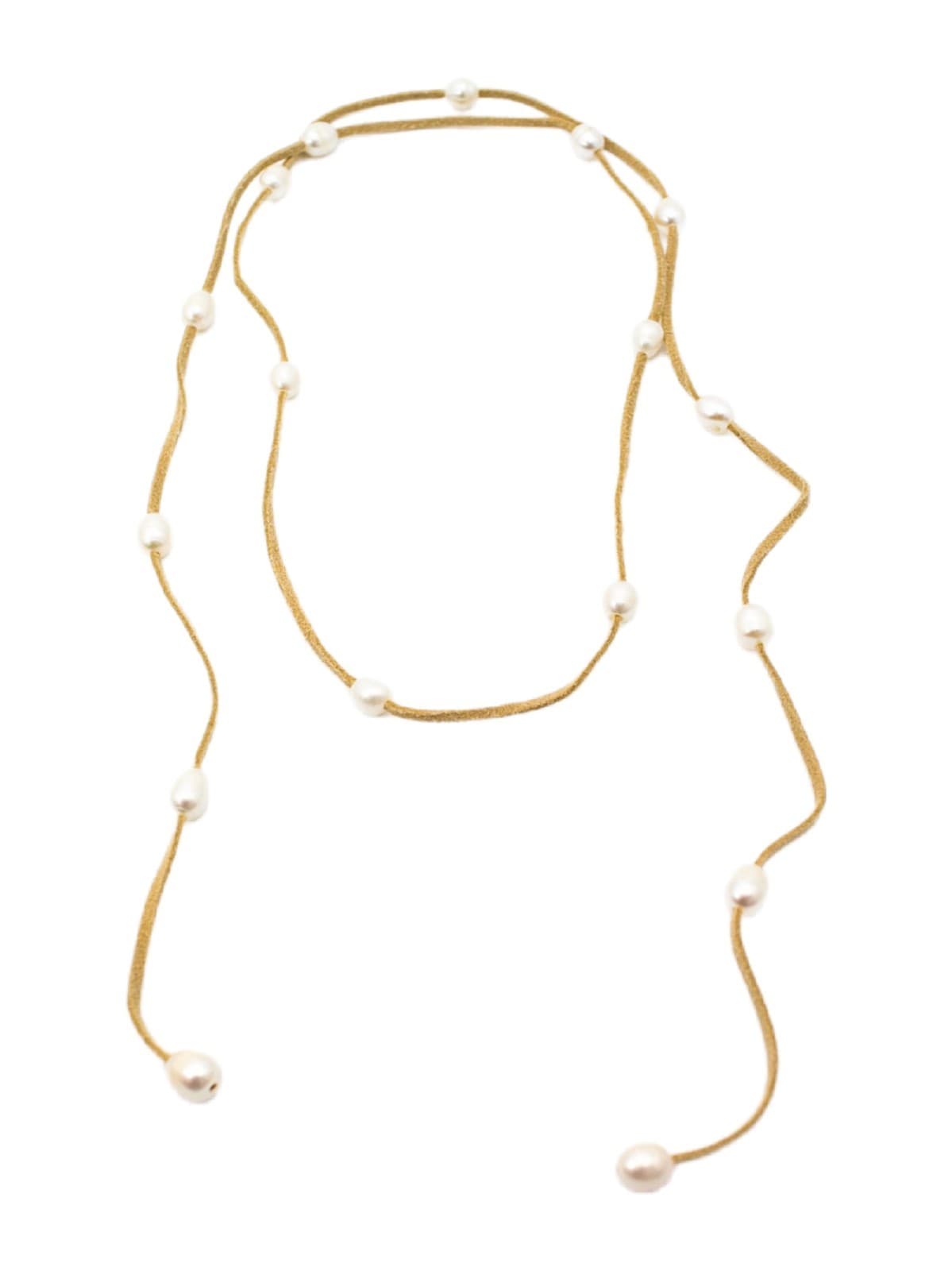 Minimalist Freshwater Natural Pearl Leather Wrap Long Necklace 52"