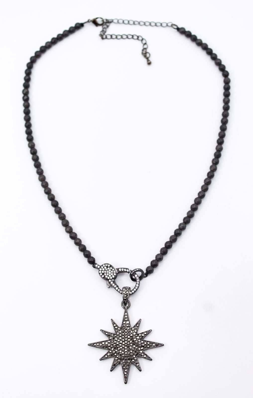 Starburst Cubic Zirconia Pave Pendant Natural Faceted Beads Necklace 15" - Thumbnail 2