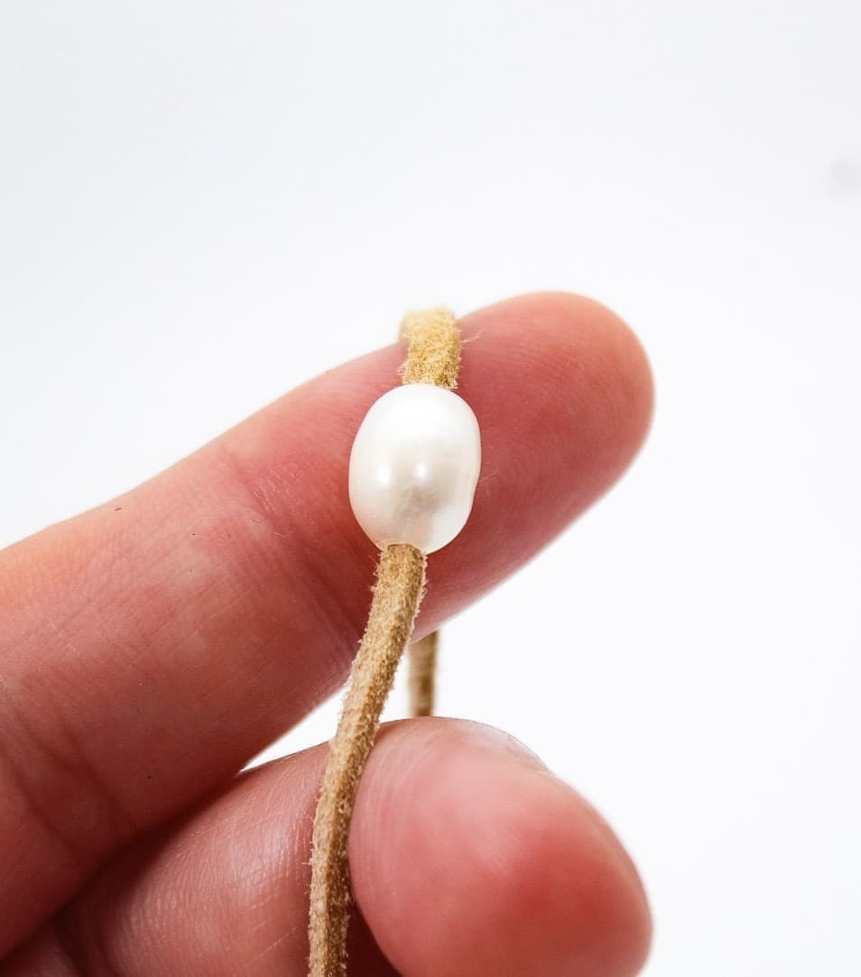 Minimalist Freshwater Natural Pearl Leather Wrap Long Necklace 52" - Thumbnail 3