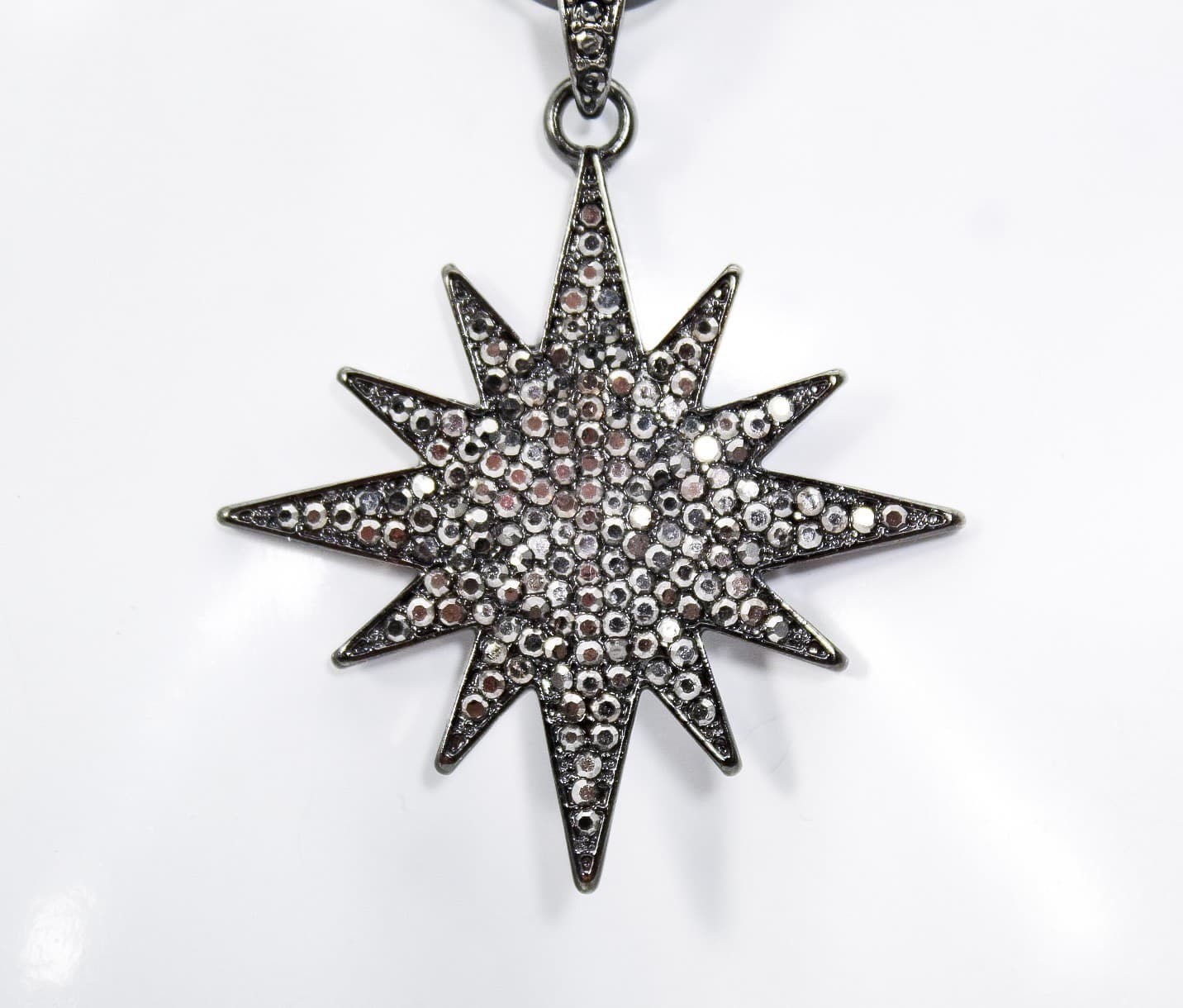 Starburst Cubic Zirconia Pave Pendant Natural Faceted Beads Necklace 15" - Thumbnail 10