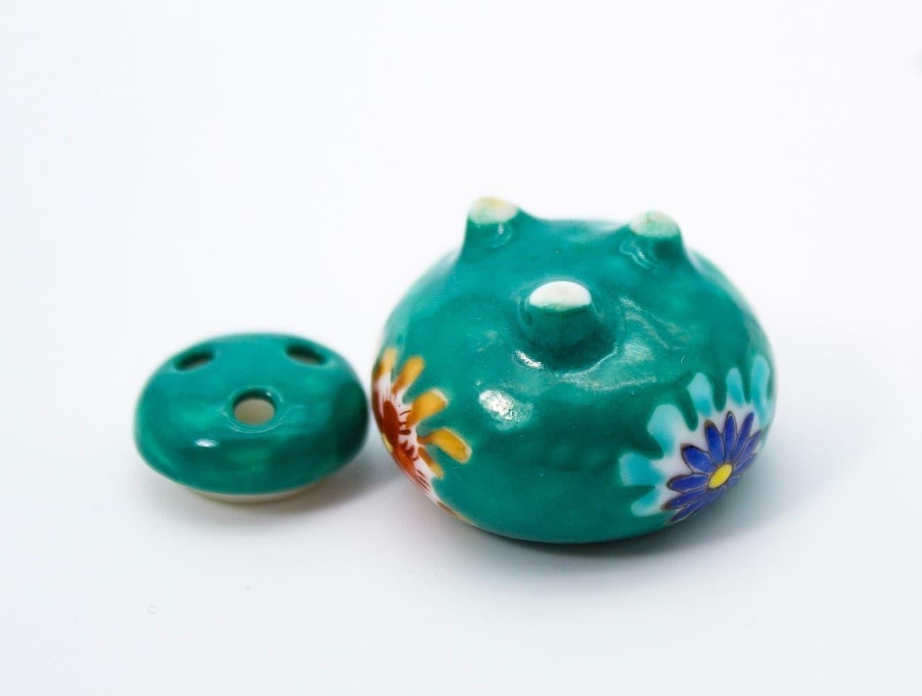 Vintage Kutani Ware Koro Green Floral Japanese Miniature Incense Burner - Thumbnail 8