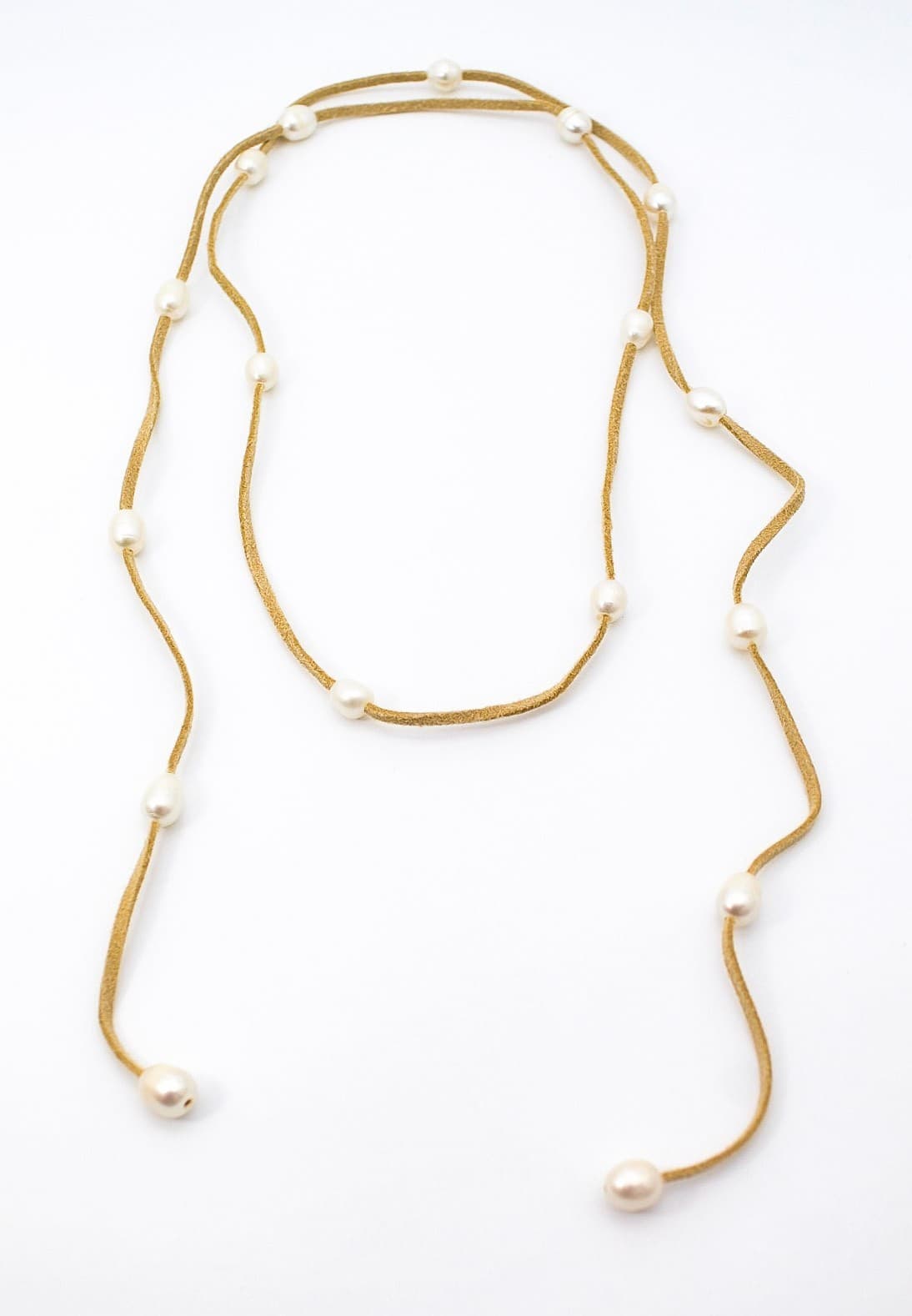 Minimalist Freshwater Natural Pearl Leather Wrap Long Necklace 52" - Thumbnail 8