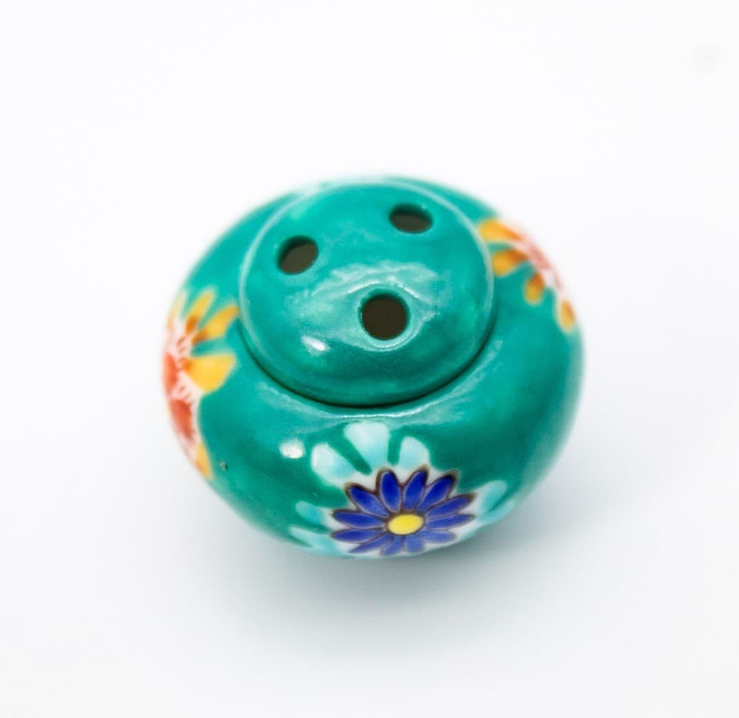 Vintage Kutani Ware Koro Green Floral Japanese Miniature Incense Burner - Thumbnail 6