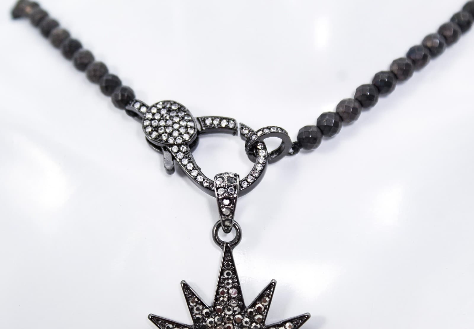 Starburst Cubic Zirconia Pave Pendant Natural Faceted Beads Necklace 15" - Thumbnail 9