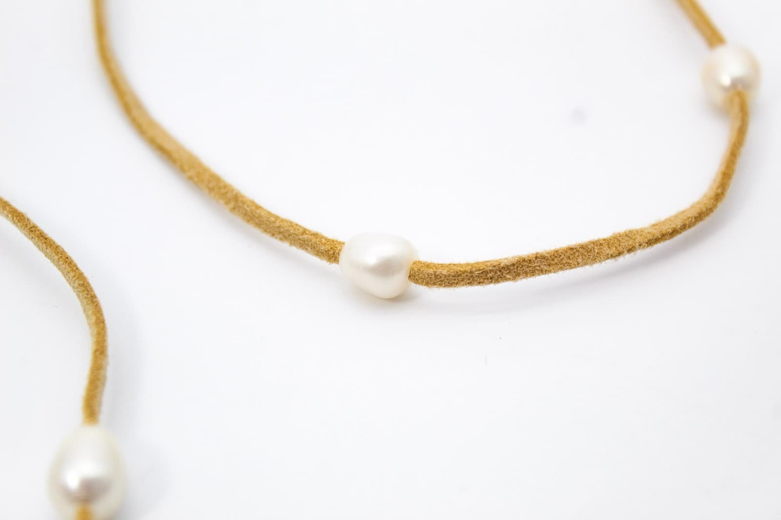 Minimalist Freshwater Natural Pearl Leather Wrap Long Necklace 52" - Thumbnail 7