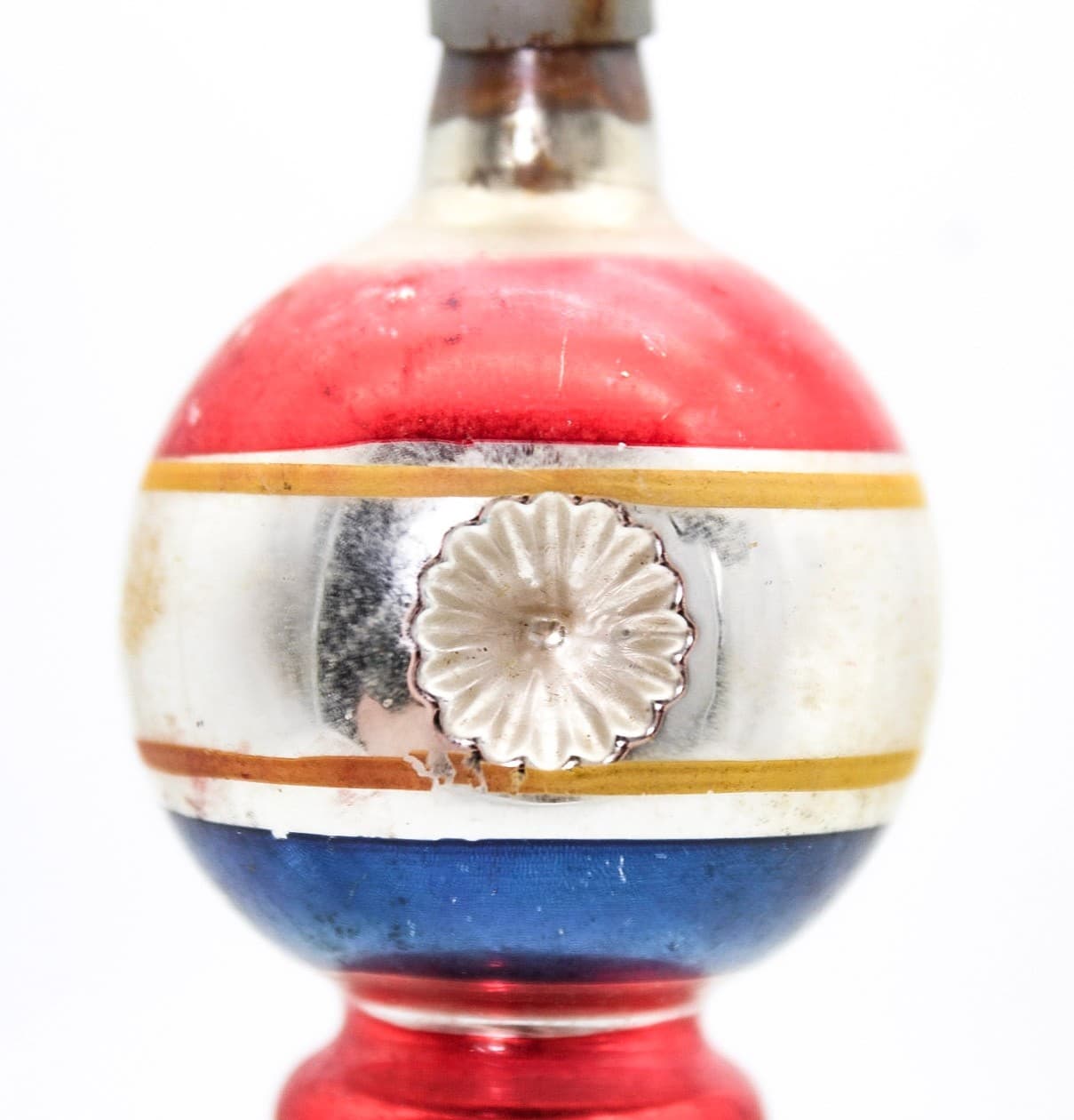 WWII Era Premier Glass Double Reflector Red Blue Stripe Christmas Ornament - Thumbnail 7
