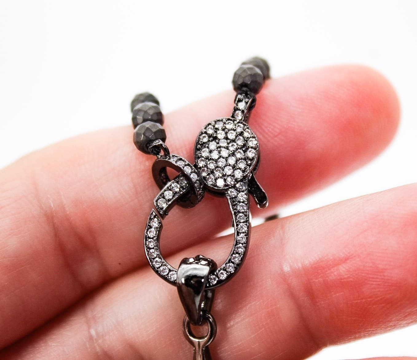 Starburst Cubic Zirconia Pave Pendant Natural Faceted Beads Necklace 15" - Thumbnail 5