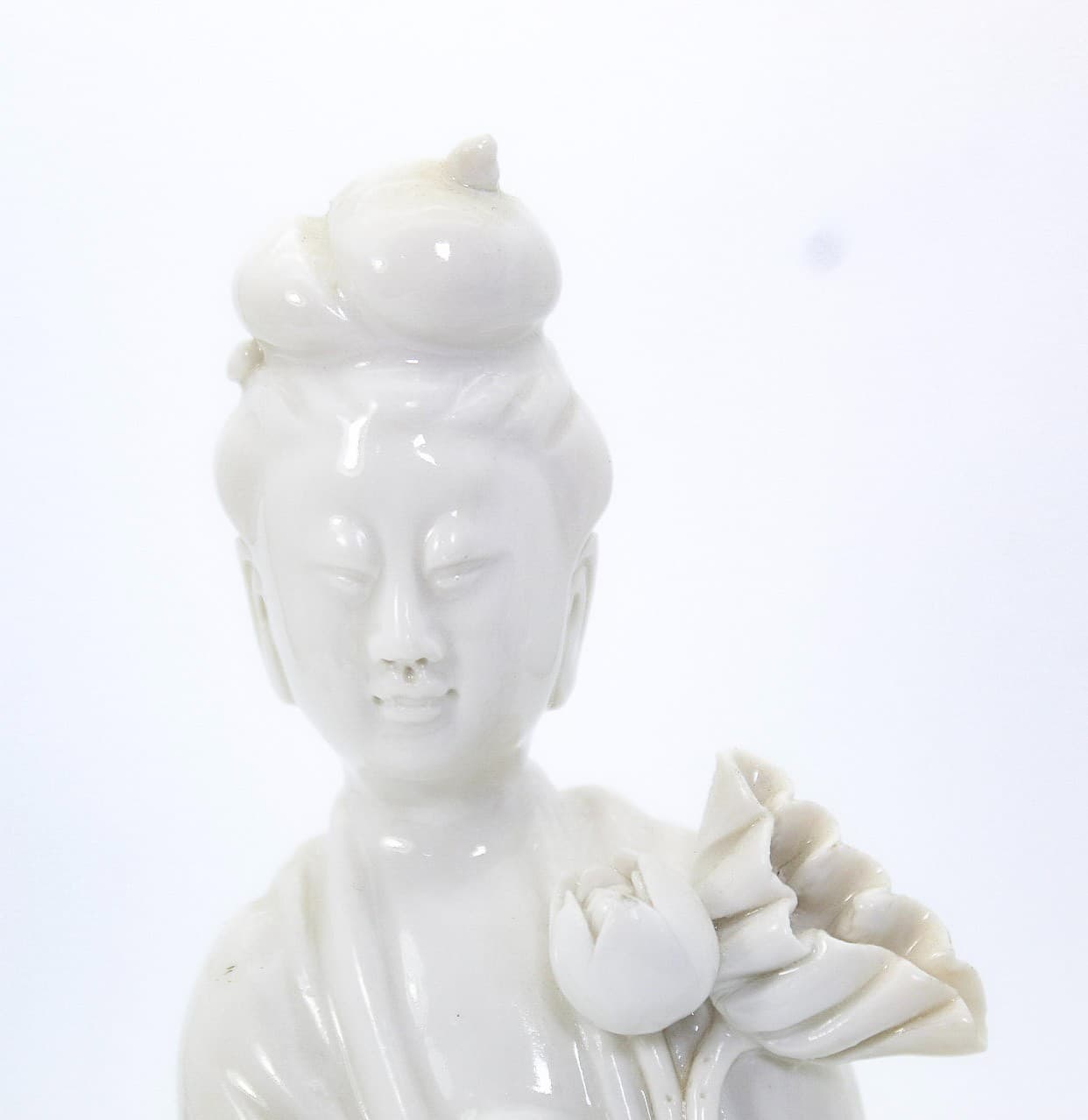 Pair Of Vintage Old Chinese Blanc De Chine Guanyin Porcelain Statues Figures - Thumbnail 5