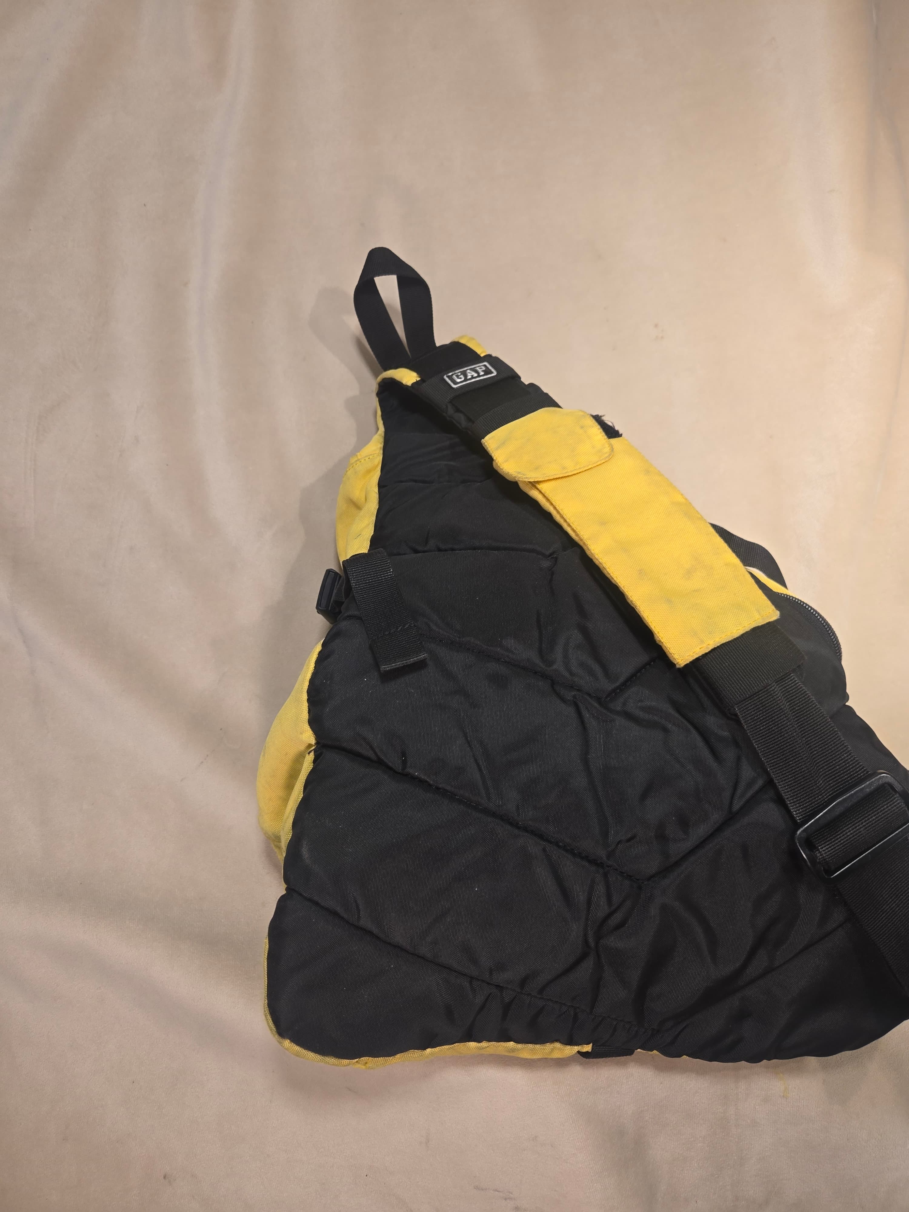 Vintage Gap Y2K Yellow Canvas Sling Utility Backpack Crossbody Bag Multi Zip - Thumbnail 10