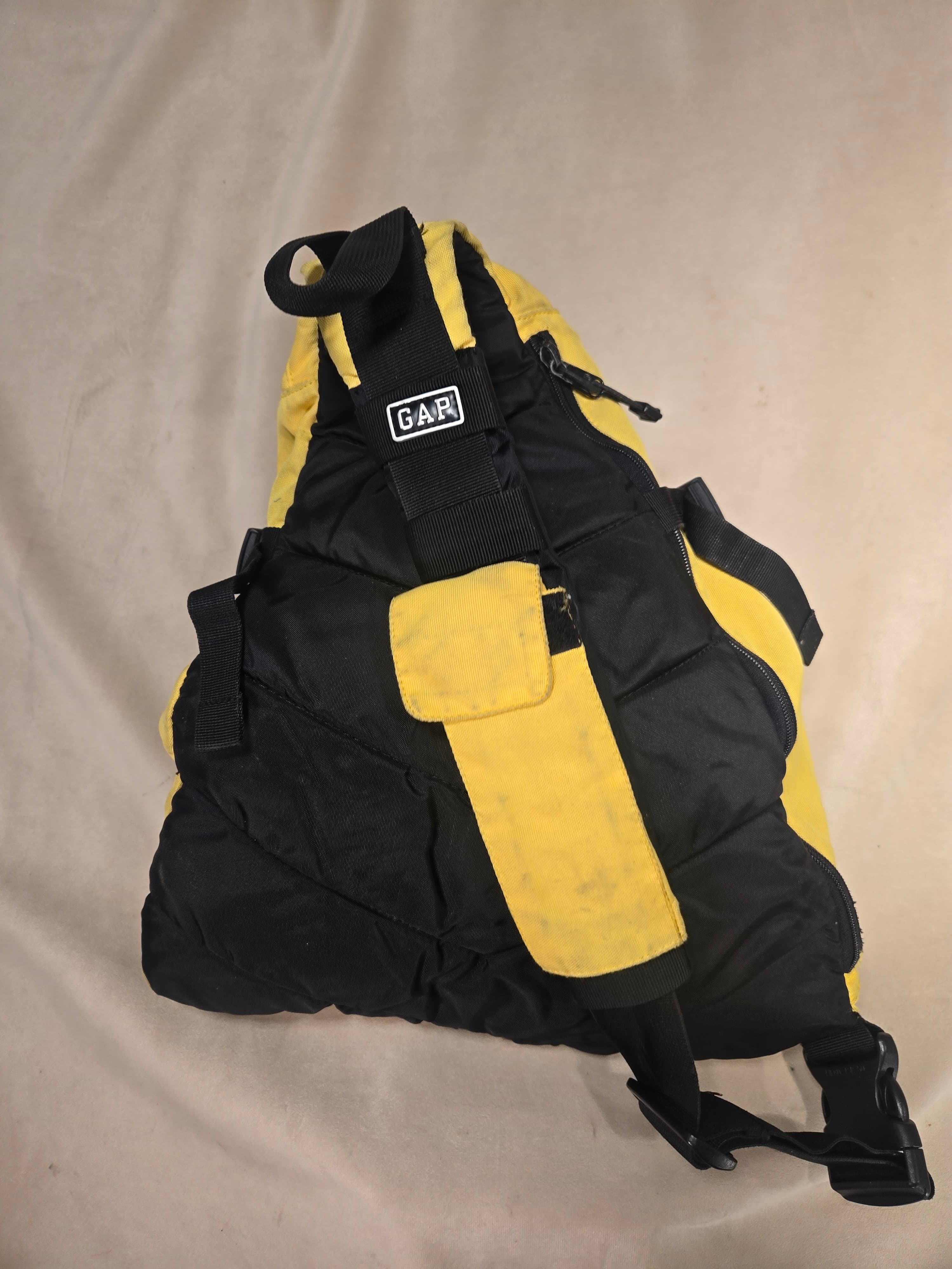 Vintage Gap Y2K Yellow Canvas Sling Utility Backpack Crossbody Bag Multi Zip - Thumbnail 8