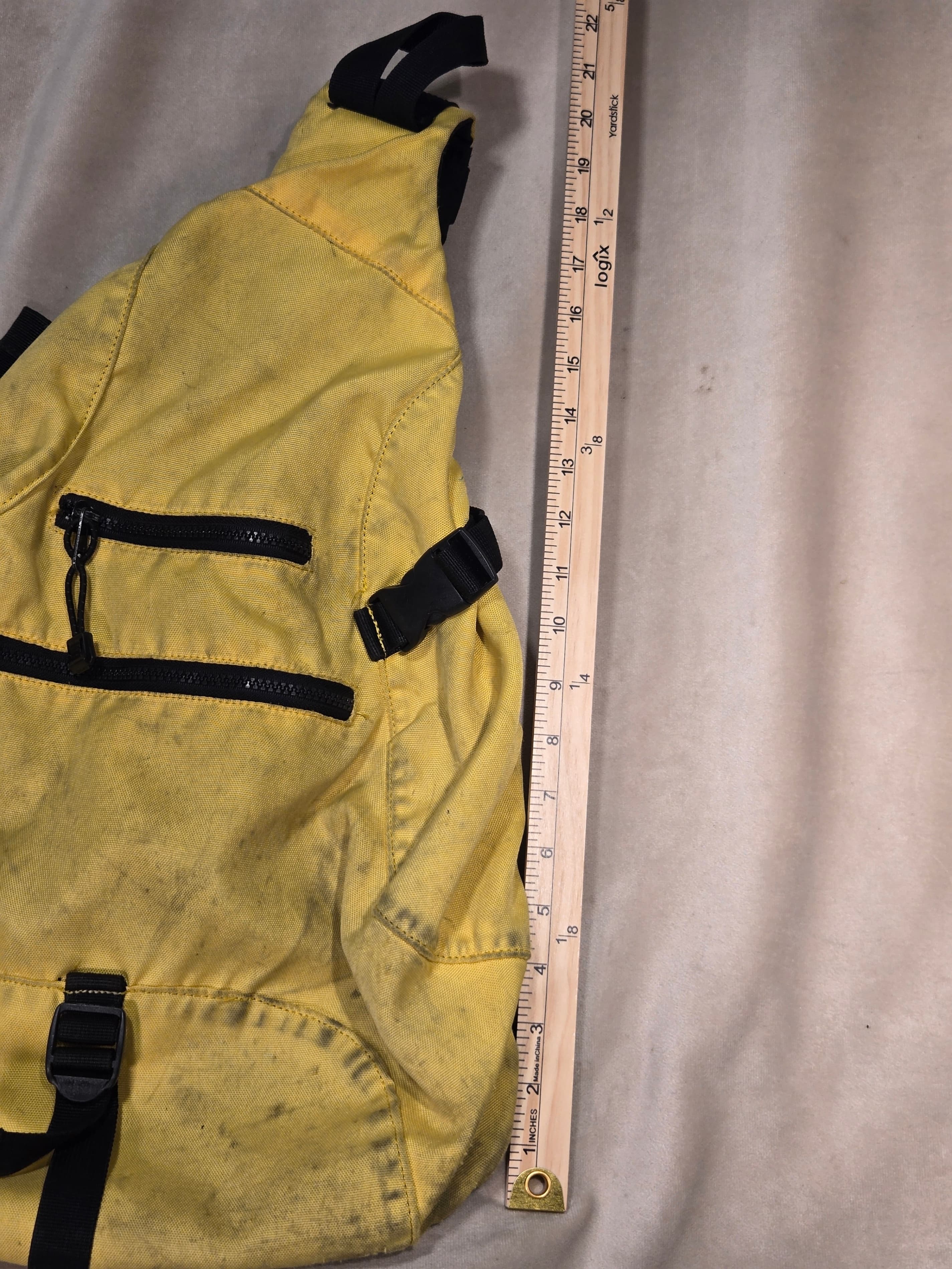 Vintage Gap Y2K Yellow Canvas Sling Utility Backpack Crossbody Bag Multi Zip - Thumbnail 14