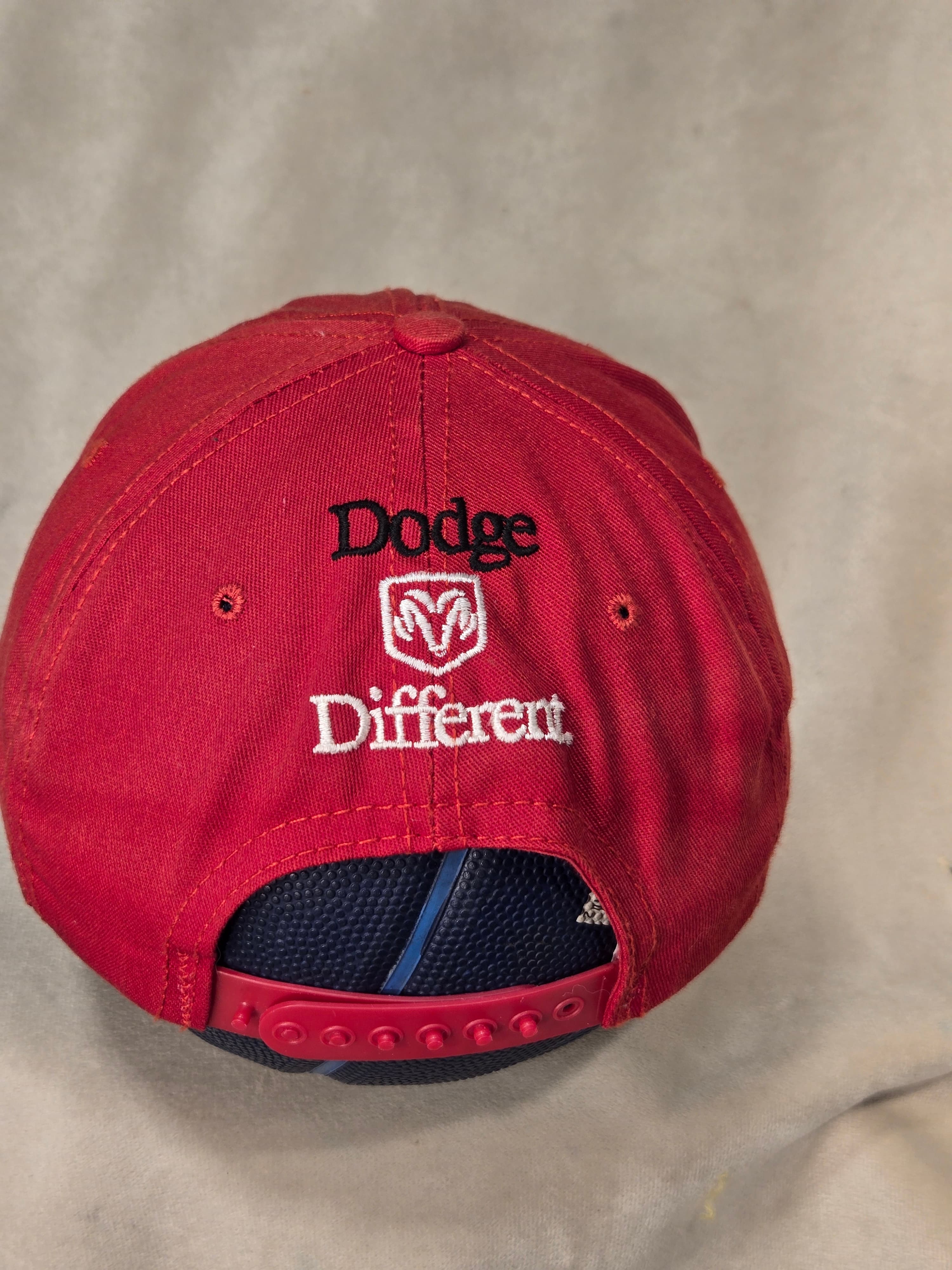 Dodge Motorsports Red Hat Checkered Brim Made in USA Adjustable Baseball Cap - Thumbnail 3