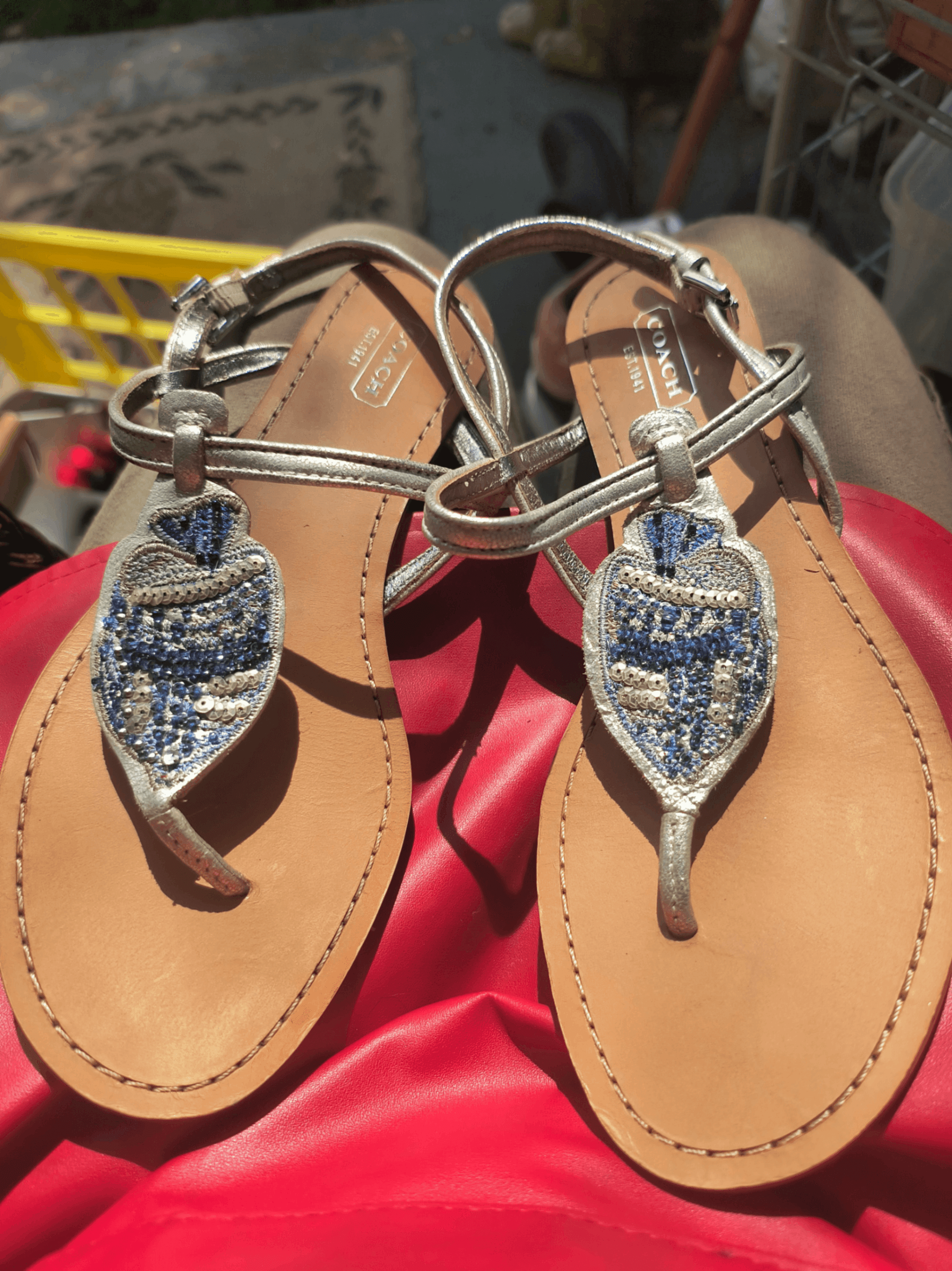 COACH Olga Slingback  Sandals in Blue & Silver, Size 8Bls Size 8