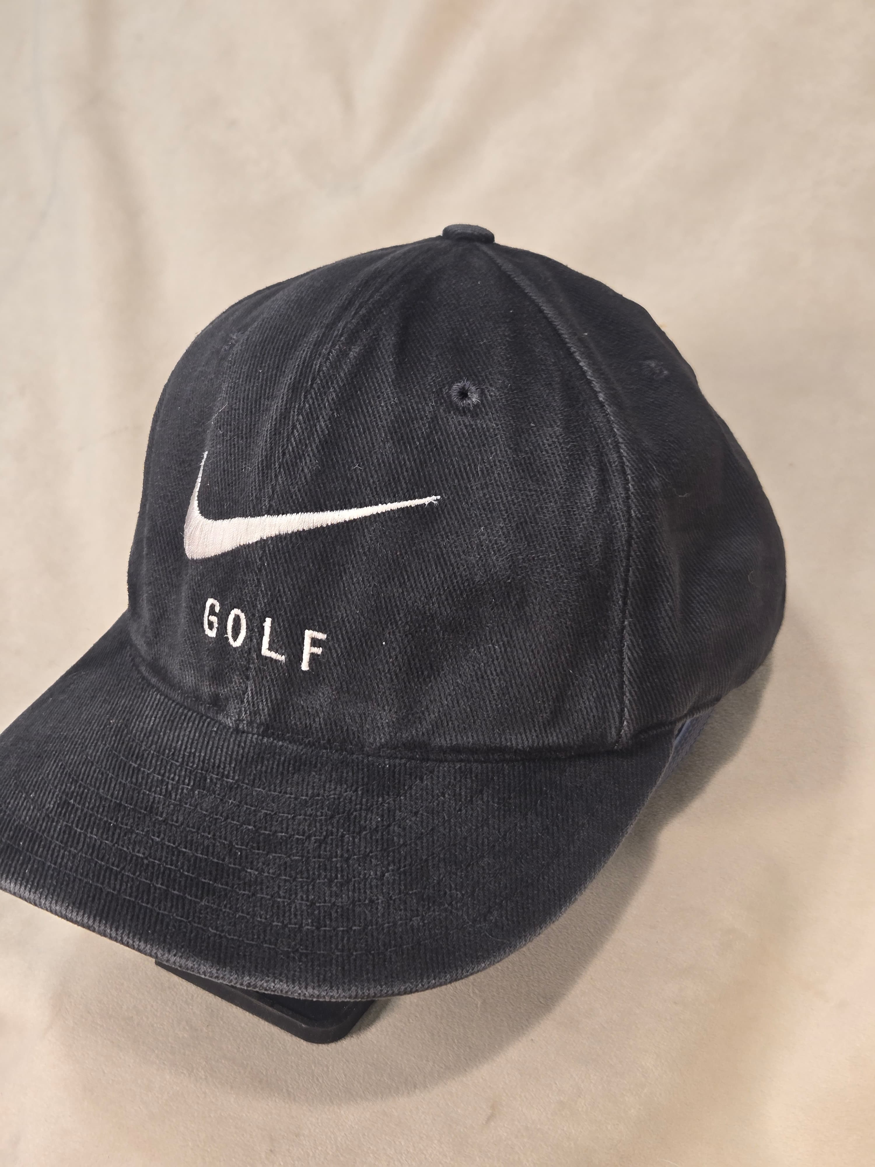 Vintage Nike Golf Cap Hat Black Embroidered Swoosh Adjustable Made in USA
