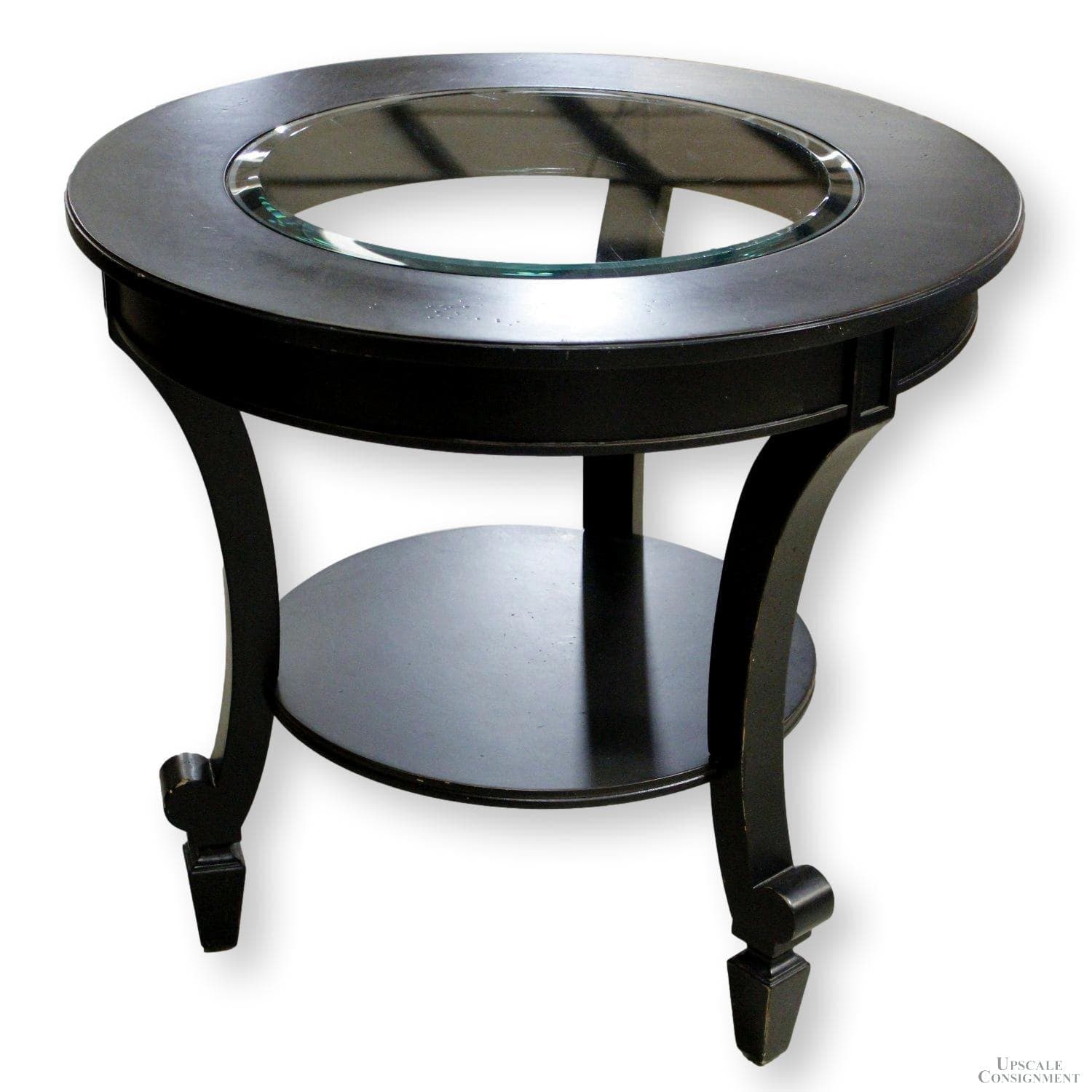 Round Black Accent Table w/Glass Insert - Black