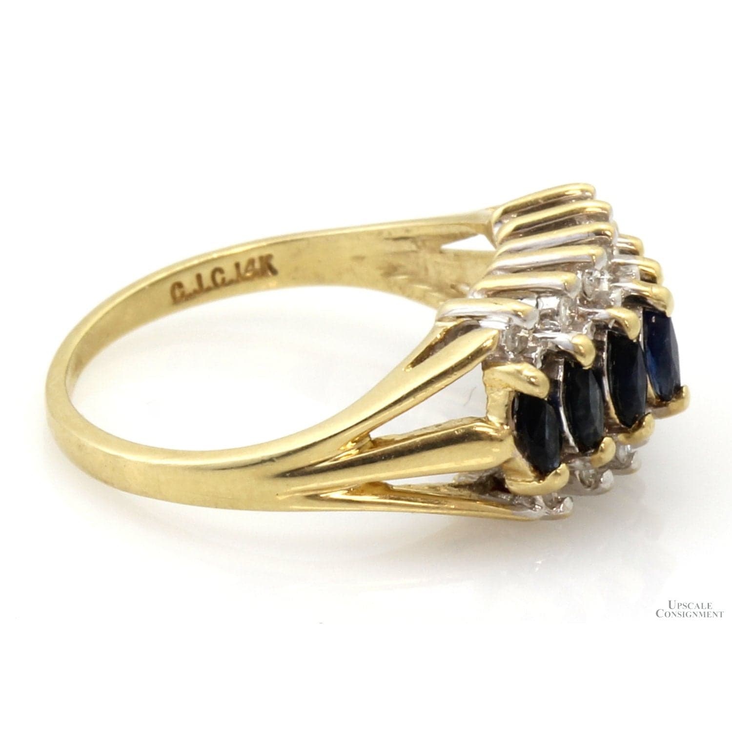 Vintage Natural Sapphire & Diamond 14K Yellow Gold Ring - Size 5.25-5.5 - Thumbnail 5