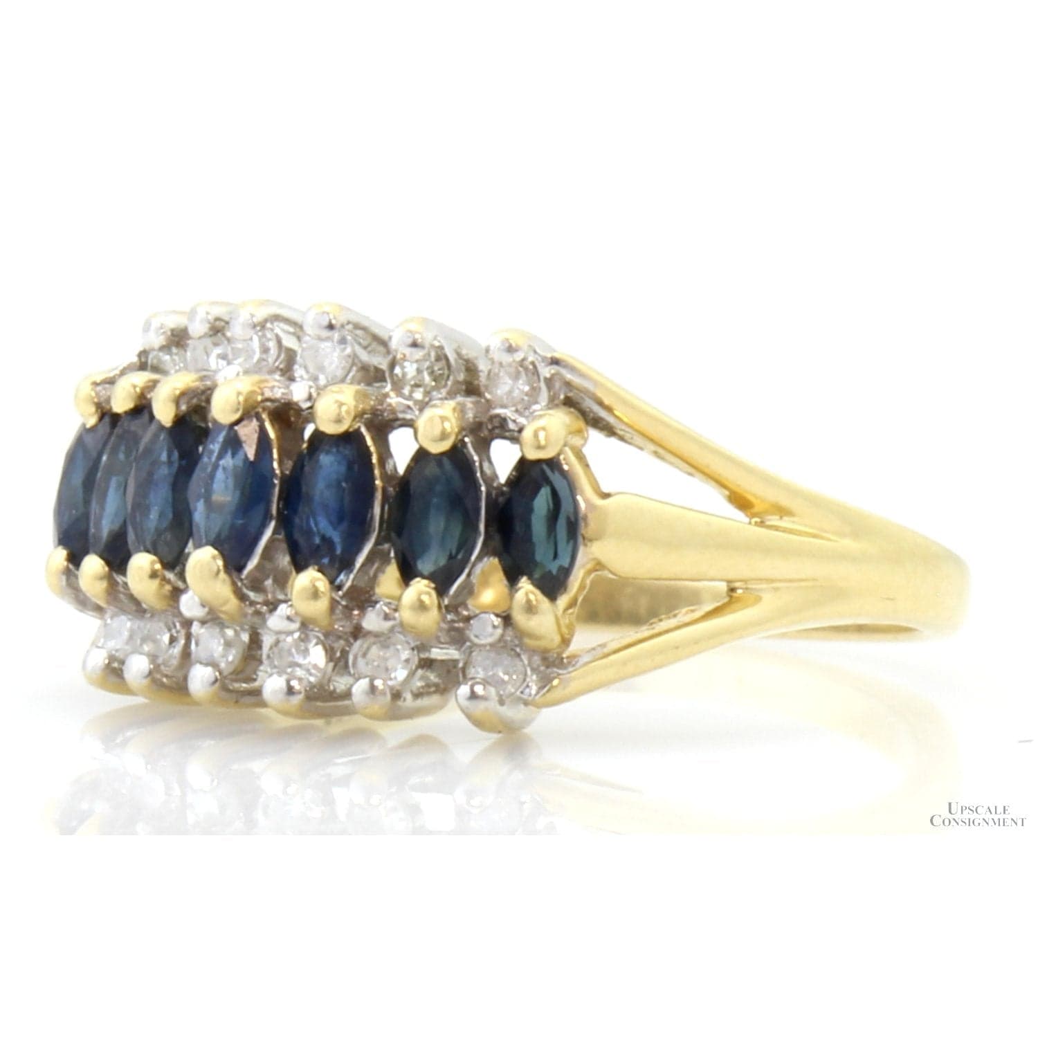 Vintage Natural Sapphire & Diamond 14K Yellow Gold Ring - Size 5.25-5.5 - Thumbnail 3