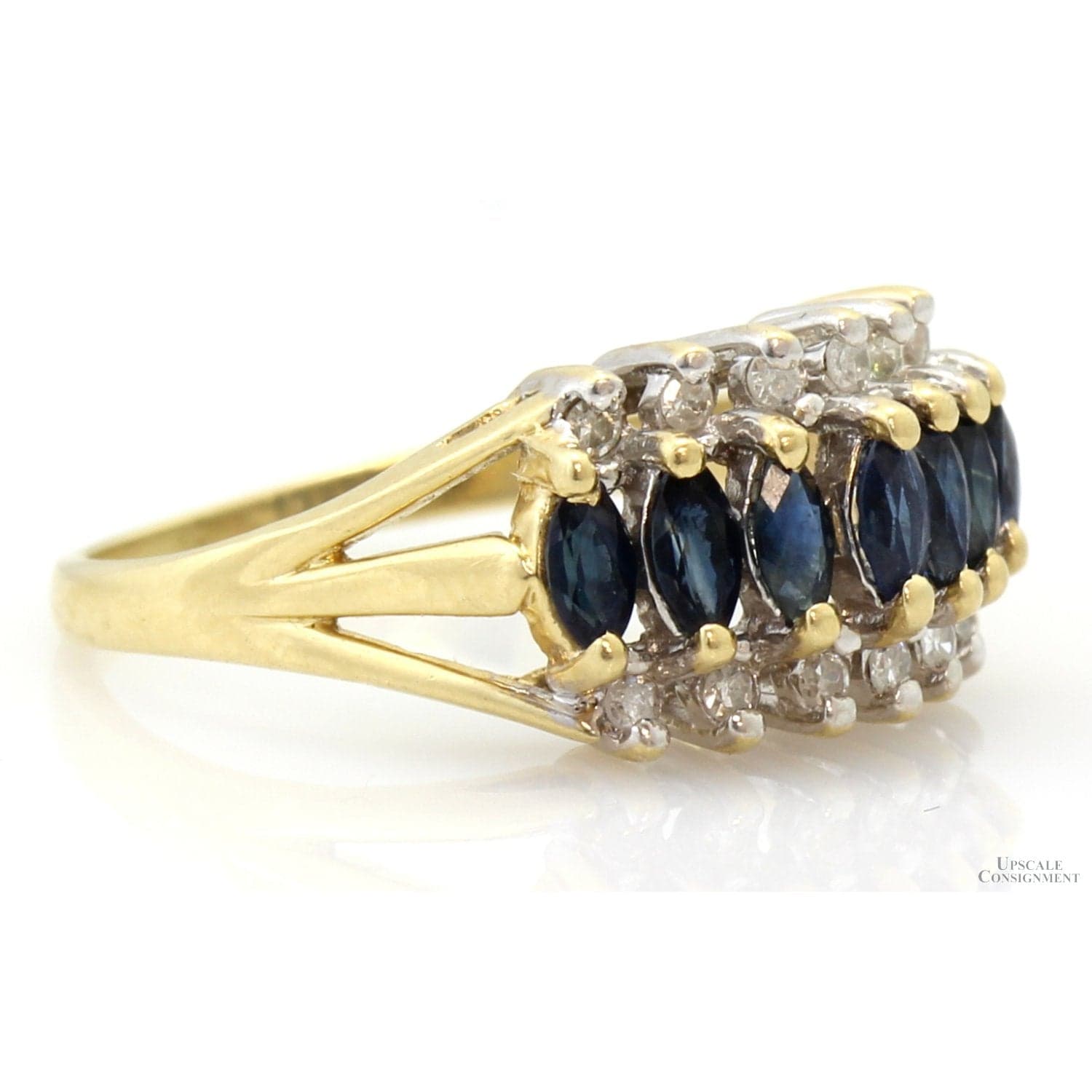 Vintage Natural Sapphire & Diamond 14K Yellow Gold Ring - Size 5.25-5.5 - Thumbnail 4