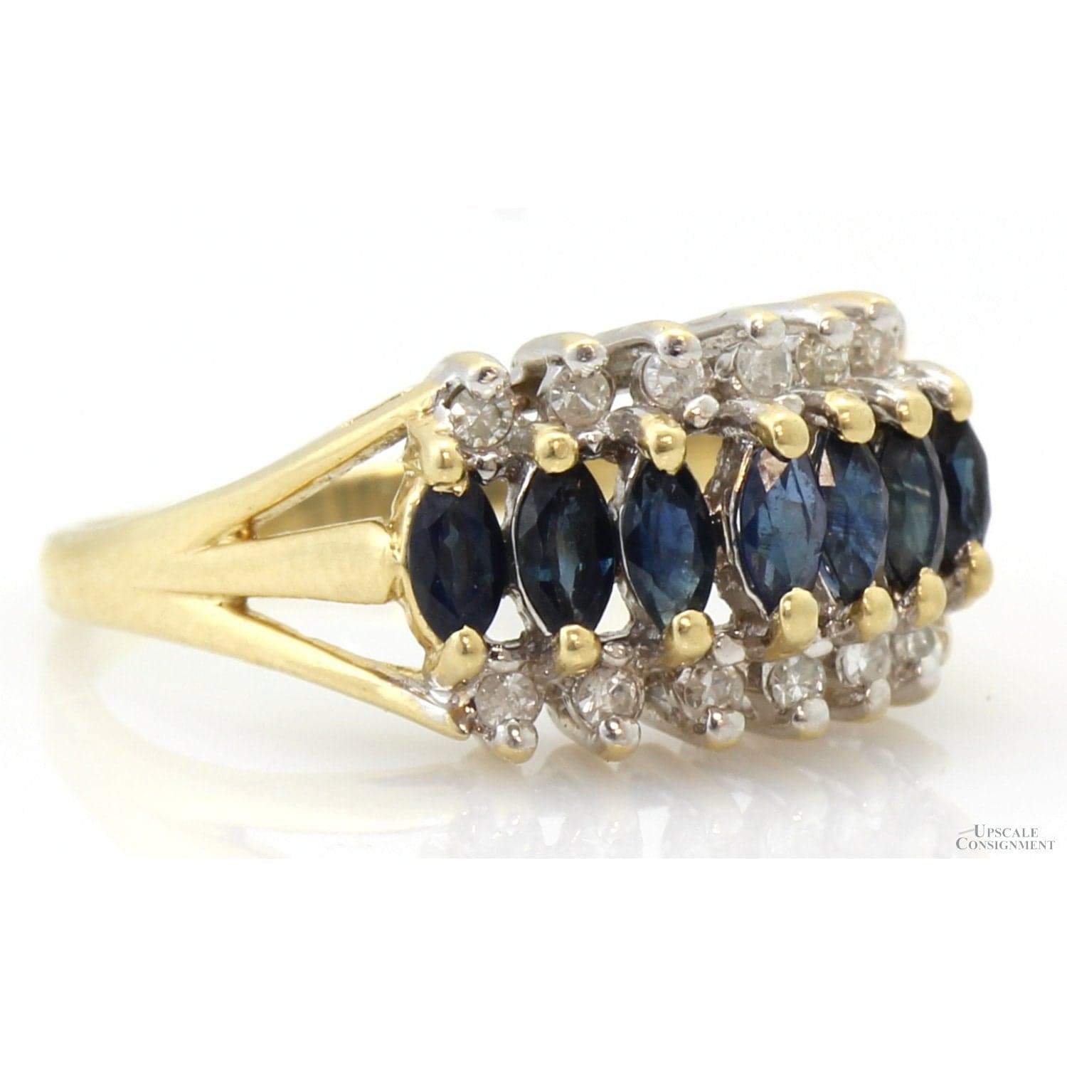 Vintage Natural Sapphire & Diamond 14K Yellow Gold Ring - Size 5.25-5.5 - Thumbnail 2