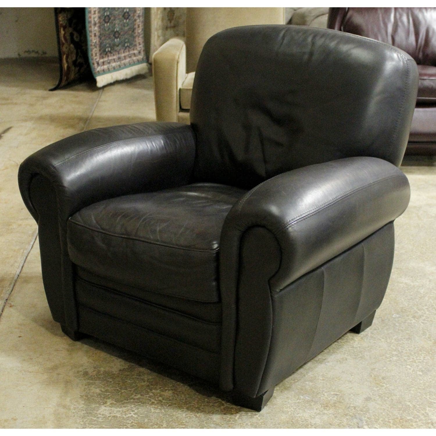Black Leather Club Chair - Black - Thumbnail 3