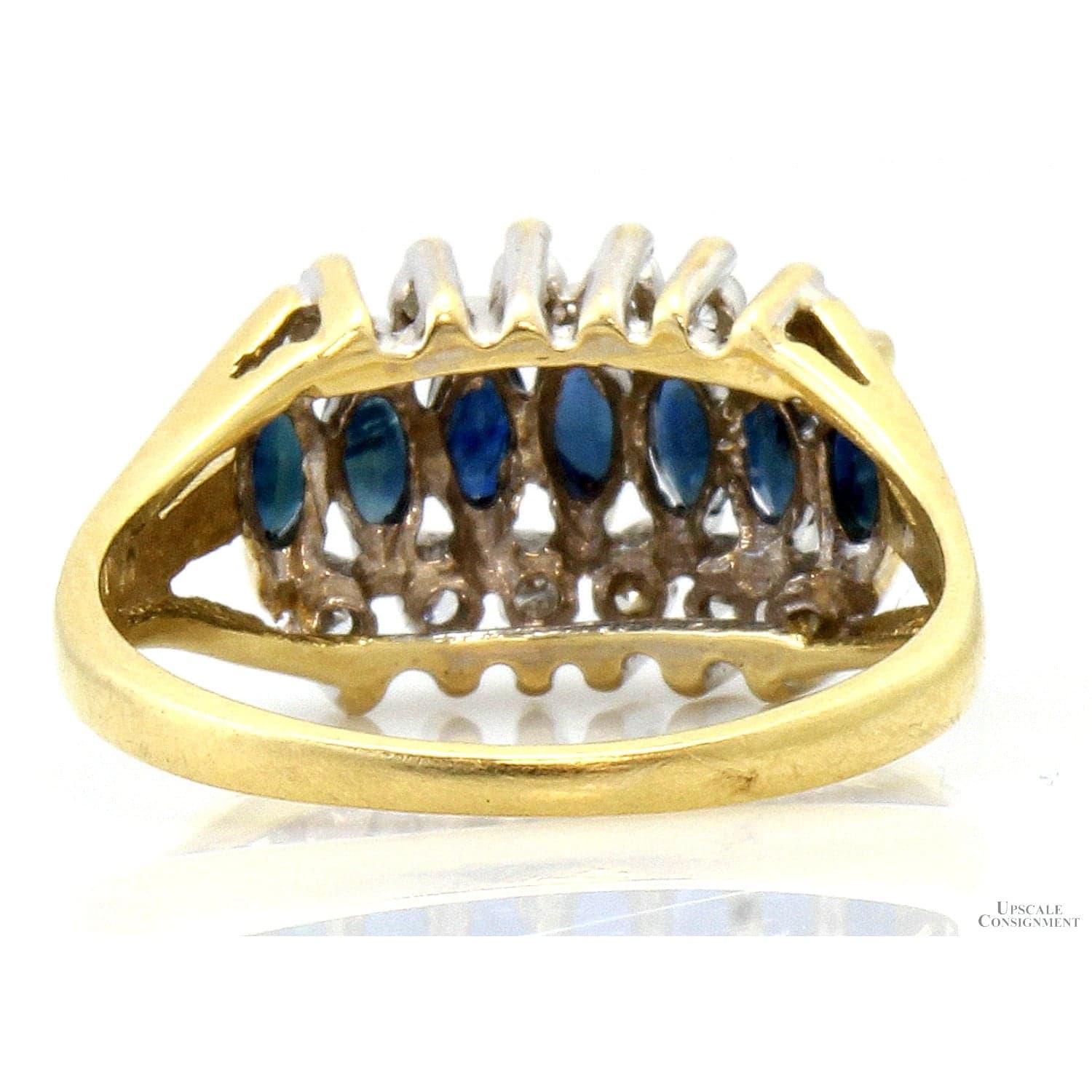 Vintage Natural Sapphire & Diamond 14K Yellow Gold Ring - Size 5.25-5.5 - Thumbnail 7