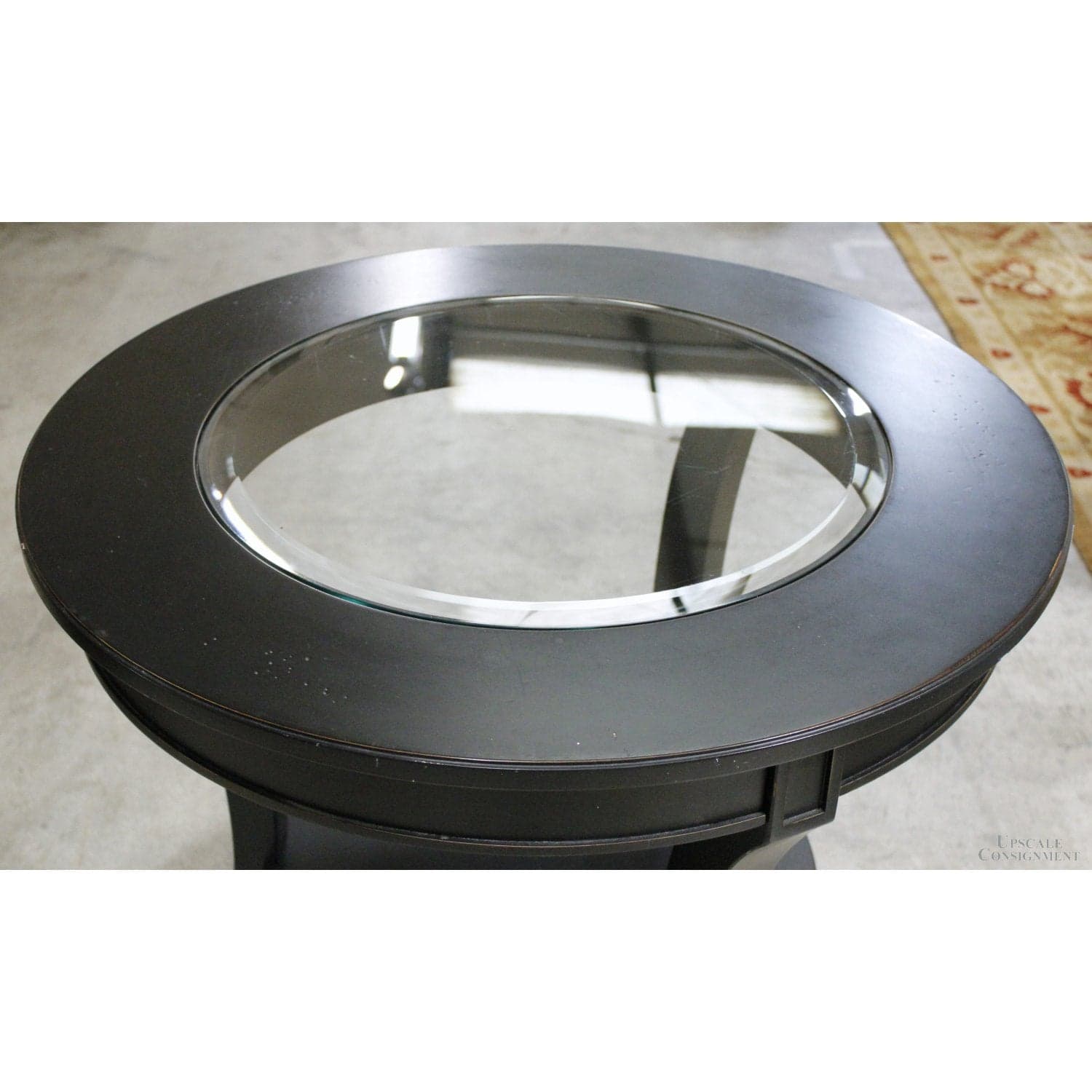 Round Black Accent Table w/Glass Insert - Black - Thumbnail 2