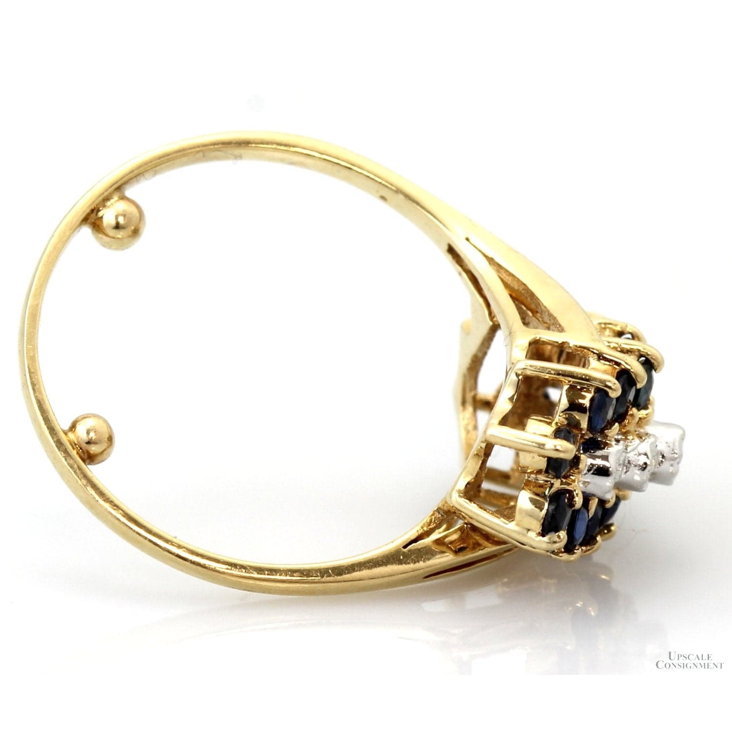 Mid-Century 14K Gold Sapphire & Diamond Three-Row Ring - Size 5 - Thumbnail 4
