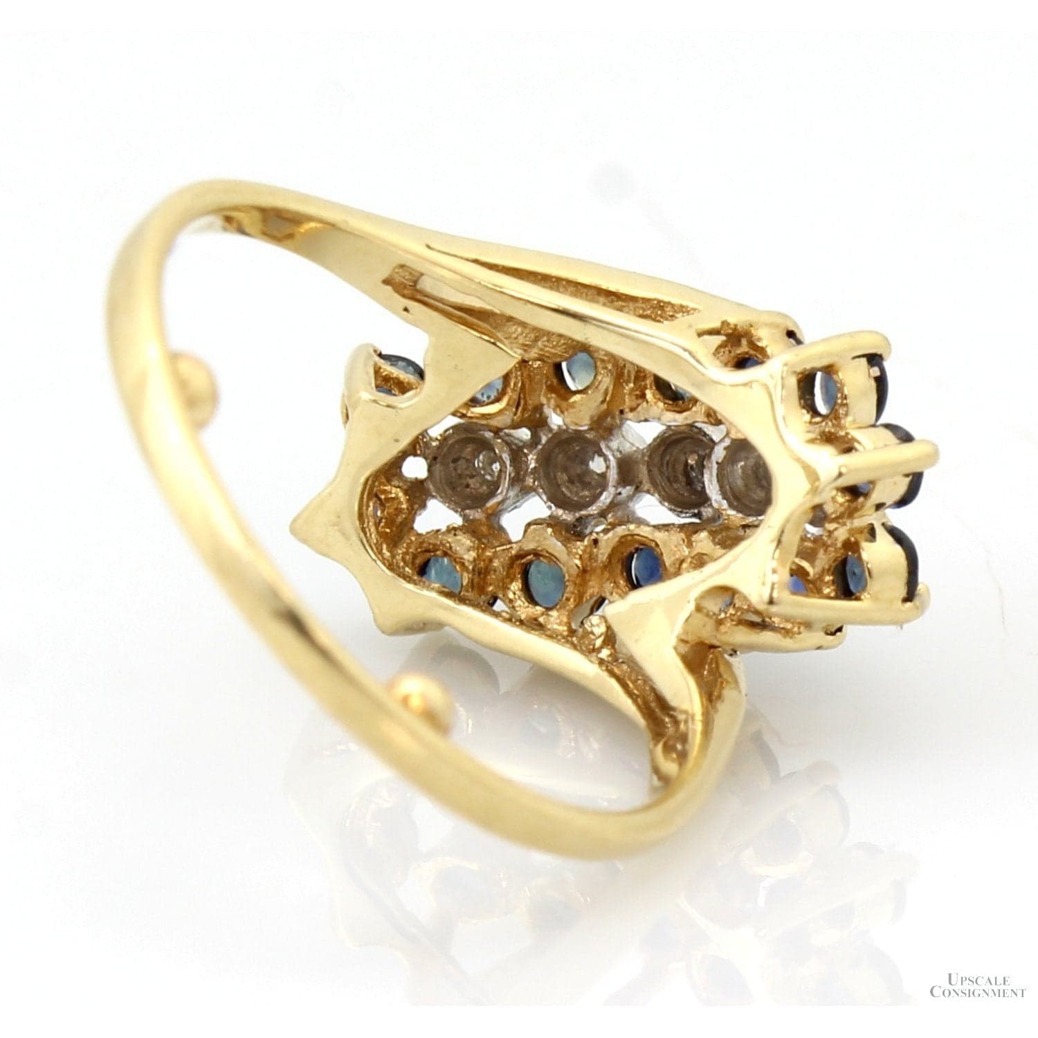 Mid-Century 14K Gold Sapphire & Diamond Three-Row Ring - Size 5 - Thumbnail 5