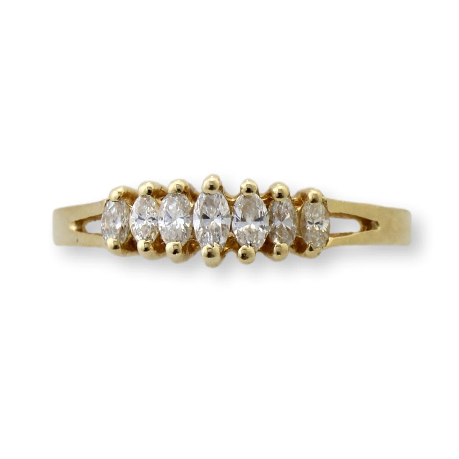 Vintage 14K Yellow Gold Seven-Stone Marquise Diamond Ring – .21 CTW - Size 6
