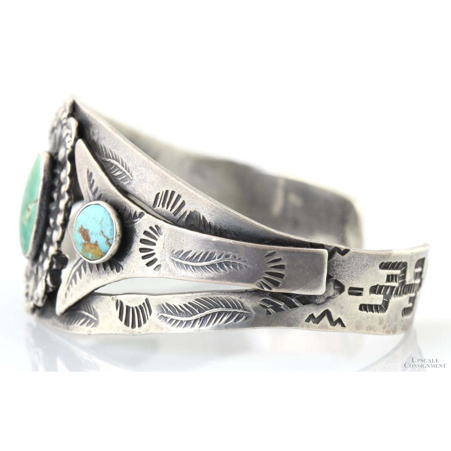Handcrafted Sterling Silver Turquoise Cuff | Split-Band Design - Medium wrist size - Thumbnail 3