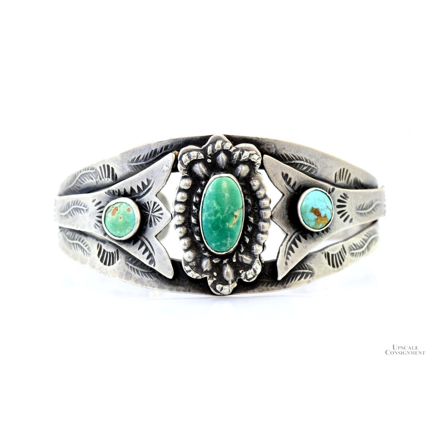 Handcrafted Sterling Silver Turquoise Cuff | Split-Band Design - Medium wrist size