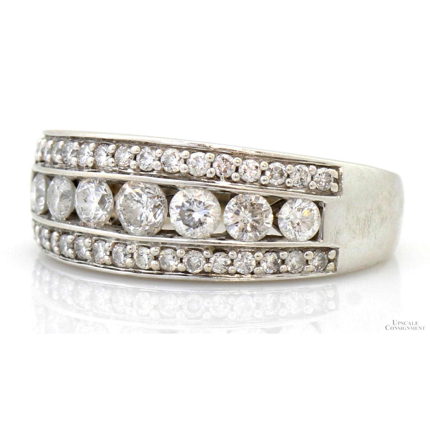 1.01ctw Diamond 14K White Gold Vintage Inspired Triple Row Ring - Size 6.25 - Thumbnail 2