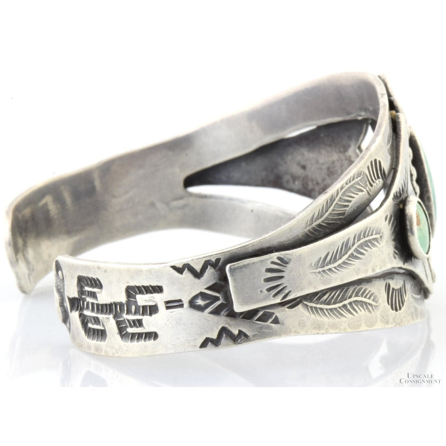 Handcrafted Sterling Silver Turquoise Cuff | Split-Band Design - Medium wrist size - Thumbnail 4