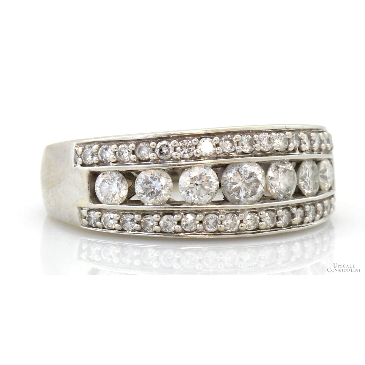 1.01ctw Diamond 14K White Gold Vintage Inspired Triple Row Ring - Size 6.25 - Thumbnail 3