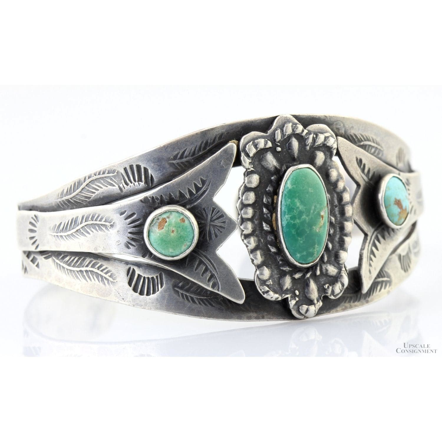 Handcrafted Sterling Silver Turquoise Cuff | Split-Band Design - Medium wrist size - Thumbnail 2