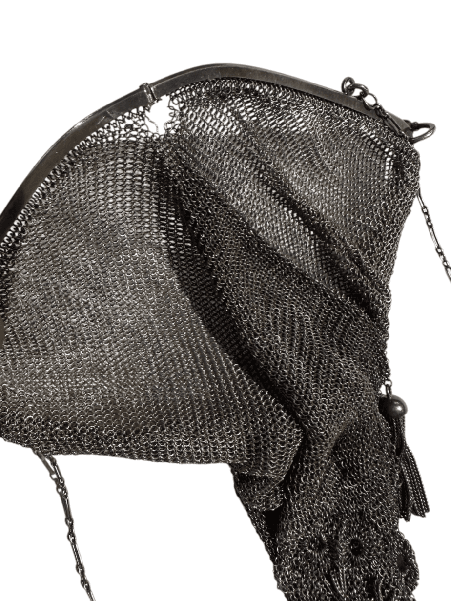 Antique 1900-1920s Sterling Silver Mesh Evening Bag - Thumbnail 10