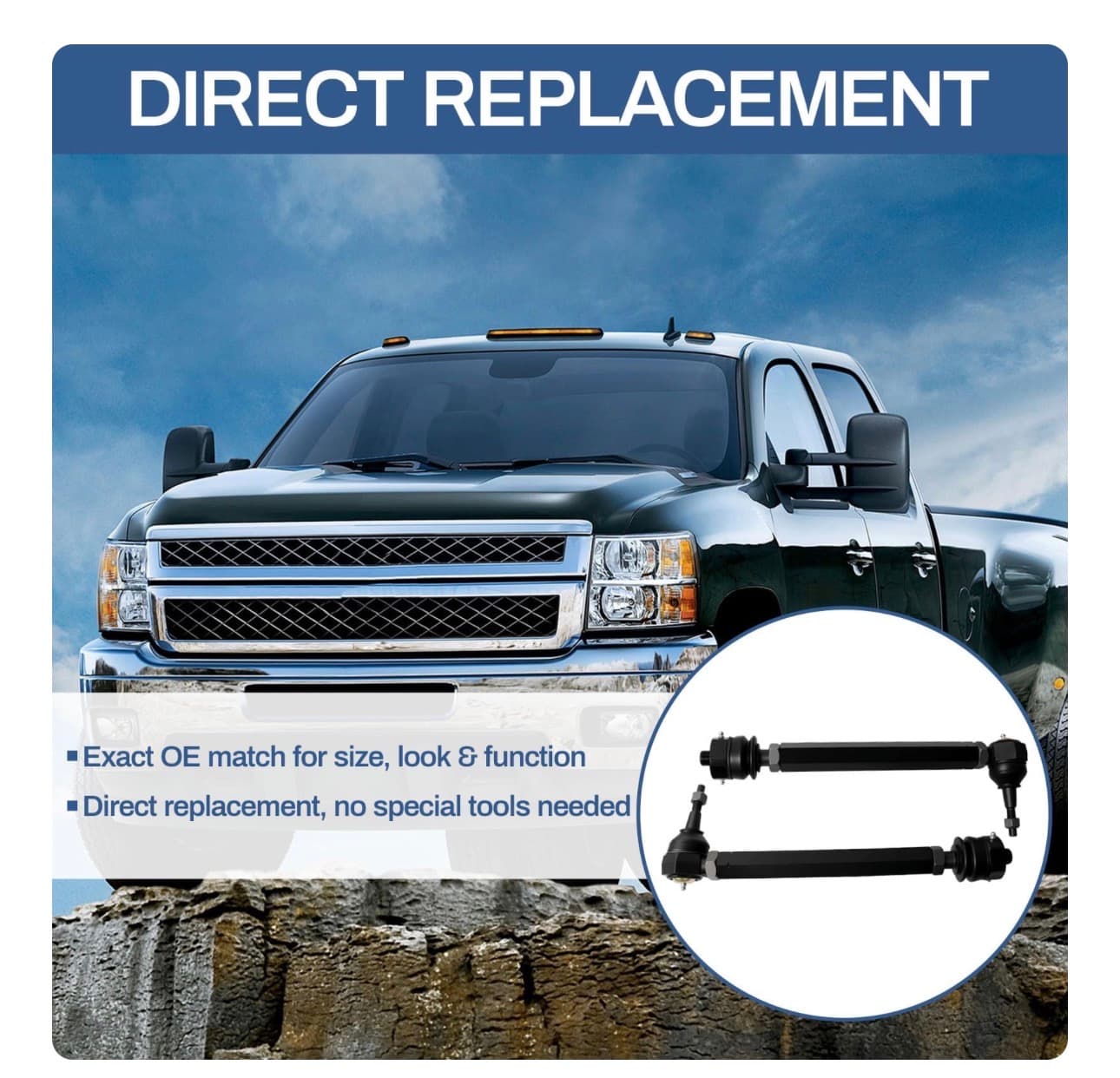 KRTR11 Heavy Duty Tie Rod Kit Replacement for 2011- 2024 Chevy Silverado GMC Sierra 2500HD 3500HD 6.6 Duramax Diesel - Thumbnail 4
