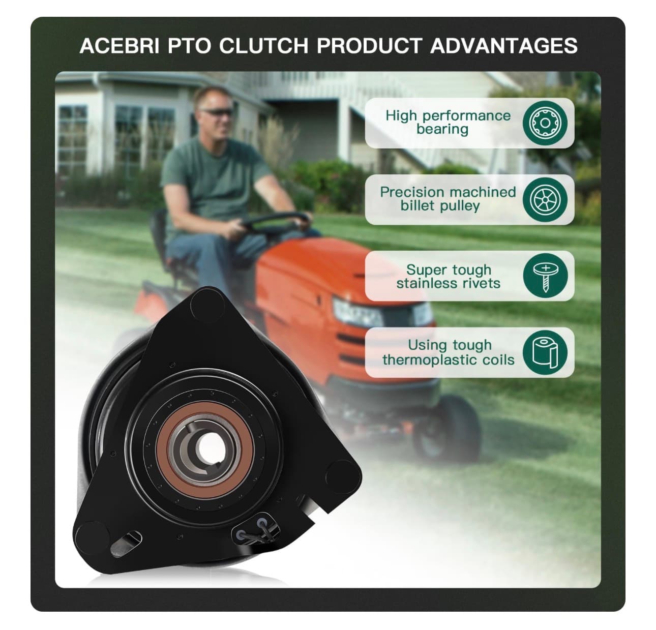 ACEBRI 7600073YP PTO Clutch Replacement for Snapper: 7101323 7101323YP 7600073YP LT18538, LT2042 for Husqvarna: 180505 532180505 583389701 539110417 539133076 Mower Clutch - Thumbnail 4