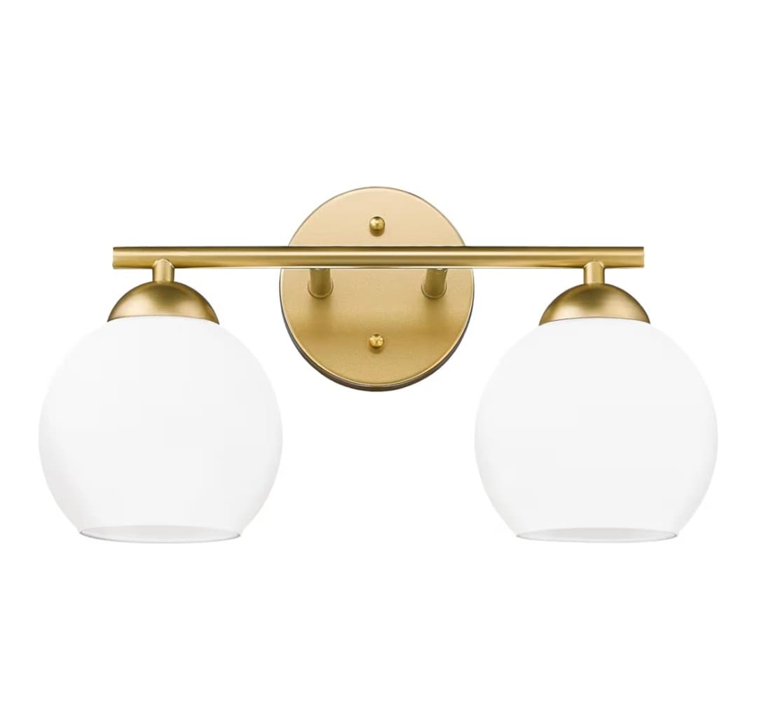 EMAK 2-Light Gold Bathroom Light Fixtures, Modern Globe Vanity Lights with Milk Glass Shade for Bathroom, VL114-GD-ML-2