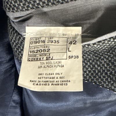 Saks Fifth Avenue Men's Blazer 42L Gray Wool Alpaca Made in Canada Vintage - Thumbnail 4