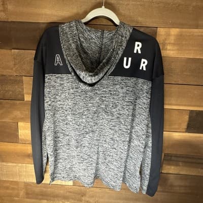 Under Armour Women’s HeatGear Long Sleeve Hooded Shirt Gray Black Size M - Thumbnail 2