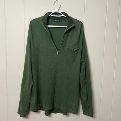 MADE by Cam Newton Men's Green Heathered 1/4 Zip Pullover Pocket Sweatshirt 2XL