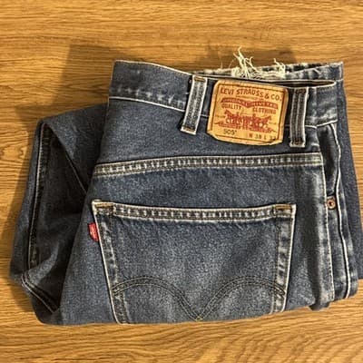 Levi’s 505 Regular Fit Straight Leg Jeans Men’s Blue Distressed 38x32 - Thumbnail 2