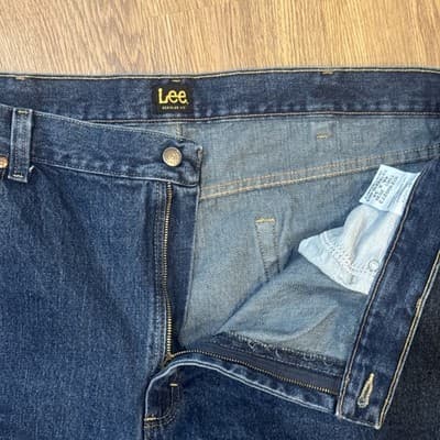 Lee Men's Regular Fit Jeans Dark Blue Denim 46x34 Straight Leg Classic Cotton - Thumbnail 3