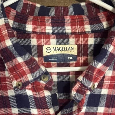 Magellan Outdoors Men's Red Plaid Flannel Shirt Button Down Size 2XL - Thumbnail 2