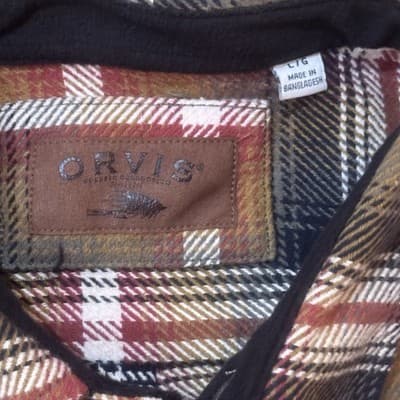 ORVIS Men's Large Heavyweight Flannel Shirt 100% Cotton Plaid Button Up Brown L - Thumbnail 3