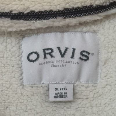 ORVIS Men's XL Quarter Zip Pullover Sweater Fleece Sherpa Lined Knit Jacket Gray - Thumbnail 4